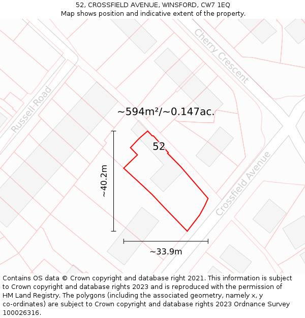 52, CROSSFIELD AVENUE, WINSFORD, CW7 1EQ: Plot and title map