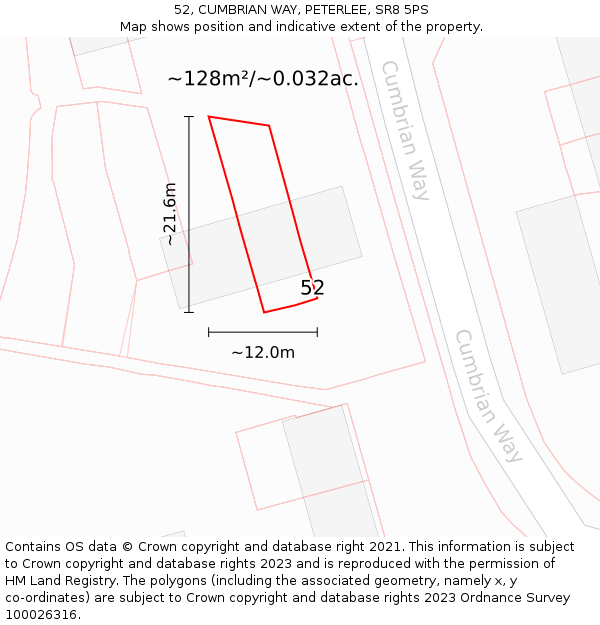 52, CUMBRIAN WAY, PETERLEE, SR8 5PS: Plot and title map