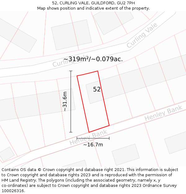 52, CURLING VALE, GUILDFORD, GU2 7PH: Plot and title map