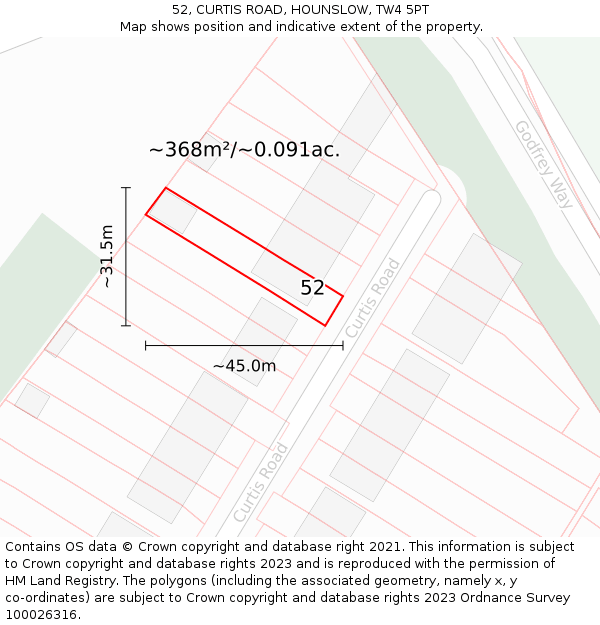 52, CURTIS ROAD, HOUNSLOW, TW4 5PT: Plot and title map