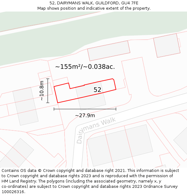 52, DAIRYMANS WALK, GUILDFORD, GU4 7FE: Plot and title map
