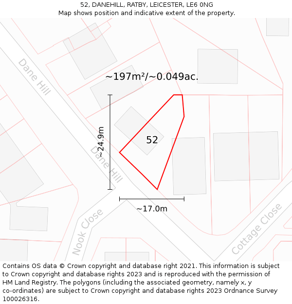 52, DANEHILL, RATBY, LEICESTER, LE6 0NG: Plot and title map