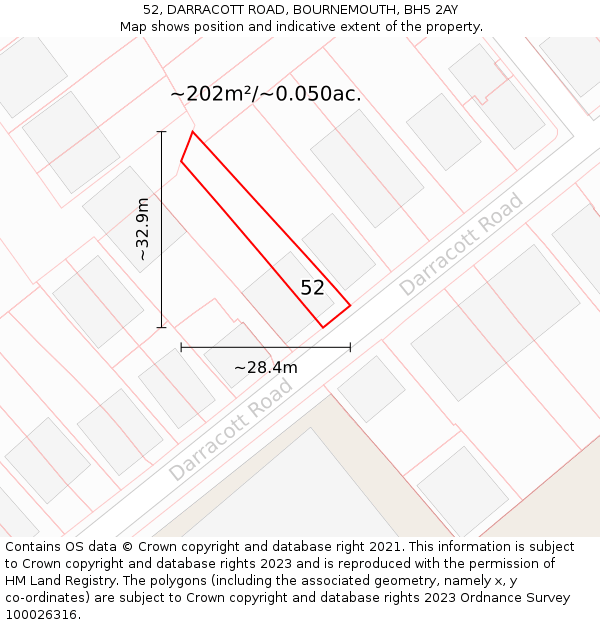 52, DARRACOTT ROAD, BOURNEMOUTH, BH5 2AY: Plot and title map