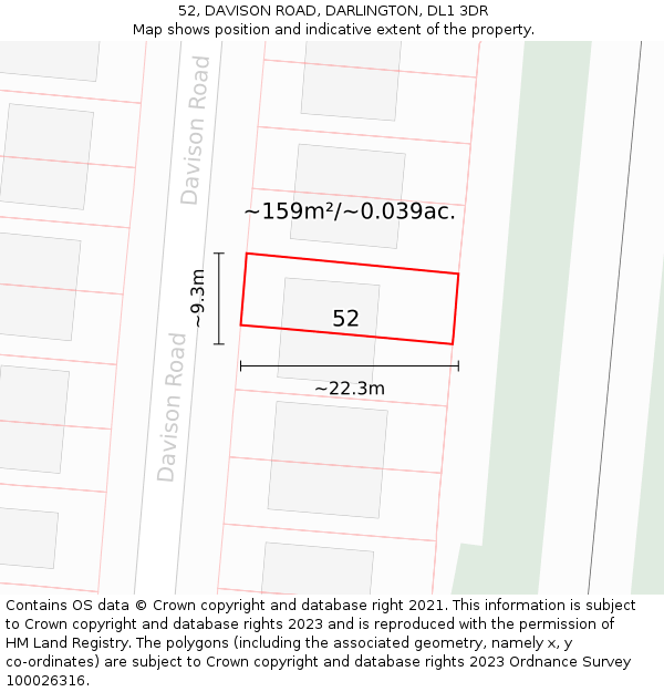52, DAVISON ROAD, DARLINGTON, DL1 3DR: Plot and title map