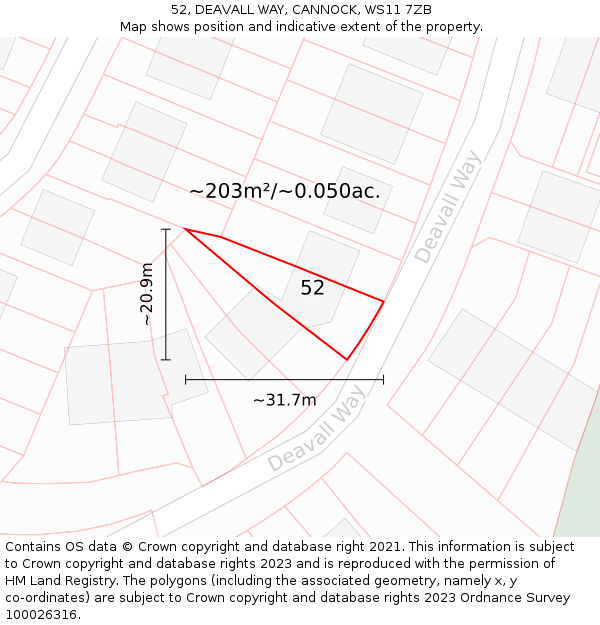 52, DEAVALL WAY, CANNOCK, WS11 7ZB: Plot and title map