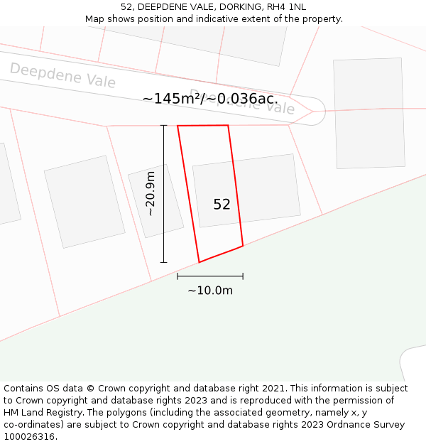 52, DEEPDENE VALE, DORKING, RH4 1NL: Plot and title map