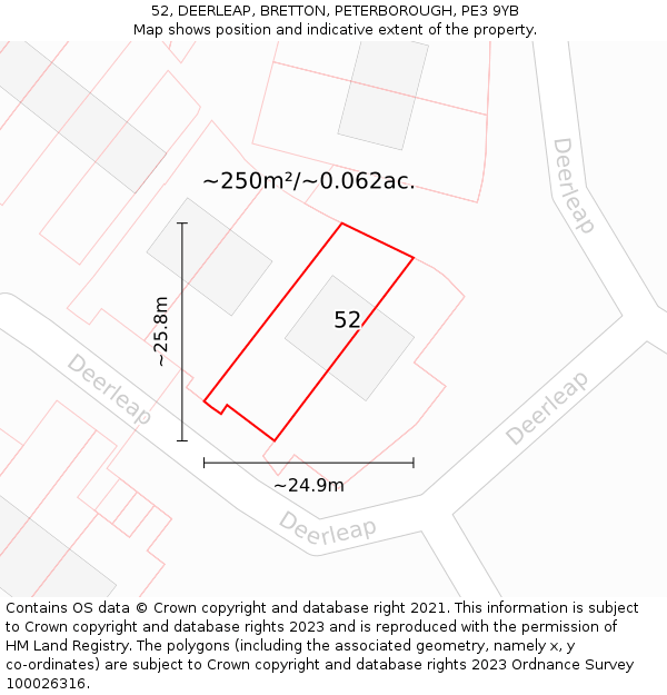 52, DEERLEAP, BRETTON, PETERBOROUGH, PE3 9YB: Plot and title map
