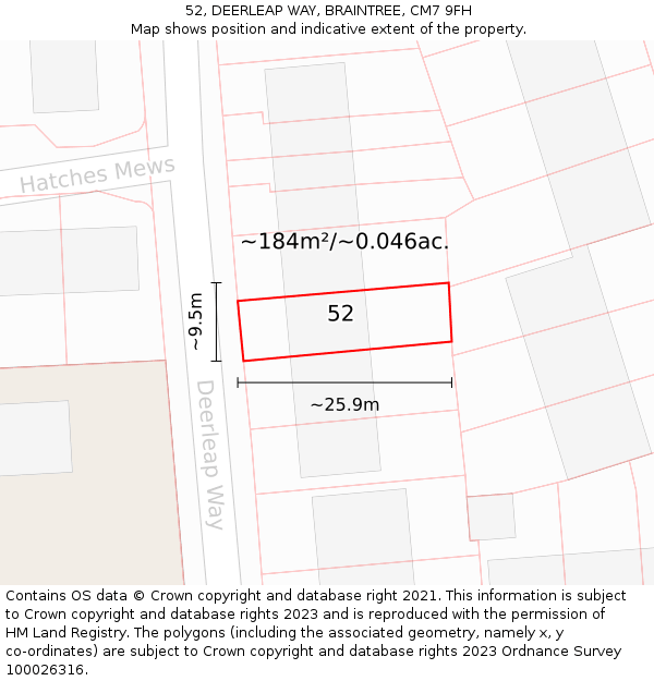 52, DEERLEAP WAY, BRAINTREE, CM7 9FH: Plot and title map