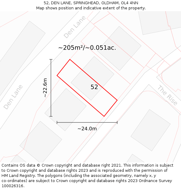 52, DEN LANE, SPRINGHEAD, OLDHAM, OL4 4NN: Plot and title map