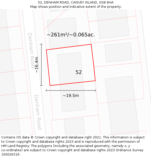 52, DENHAM ROAD, CANVEY ISLAND, SS8 9HA: Plot and title map