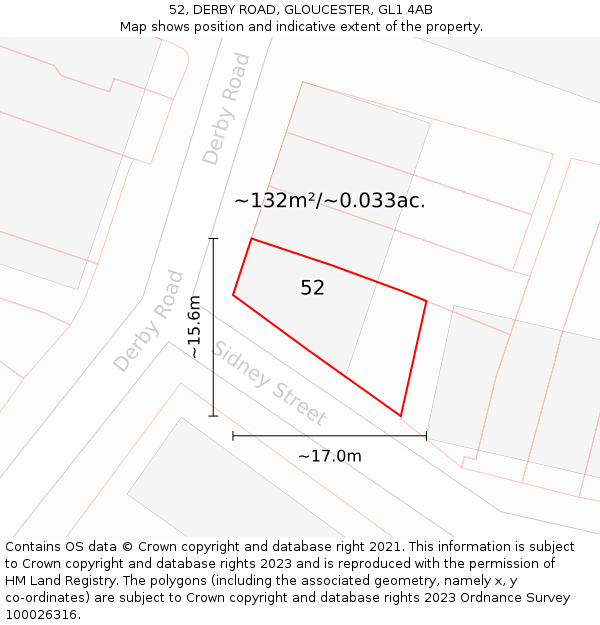 52, DERBY ROAD, GLOUCESTER, GL1 4AB: Plot and title map