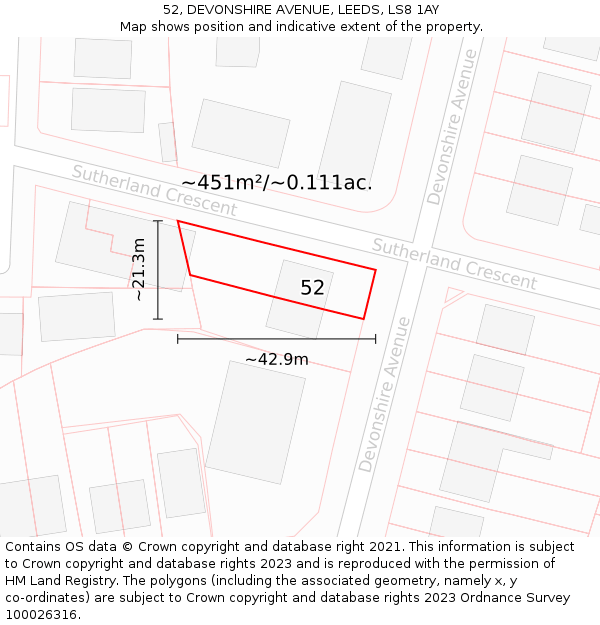 52, DEVONSHIRE AVENUE, LEEDS, LS8 1AY: Plot and title map