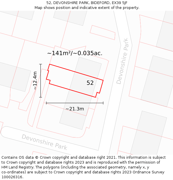 52, DEVONSHIRE PARK, BIDEFORD, EX39 5JF: Plot and title map