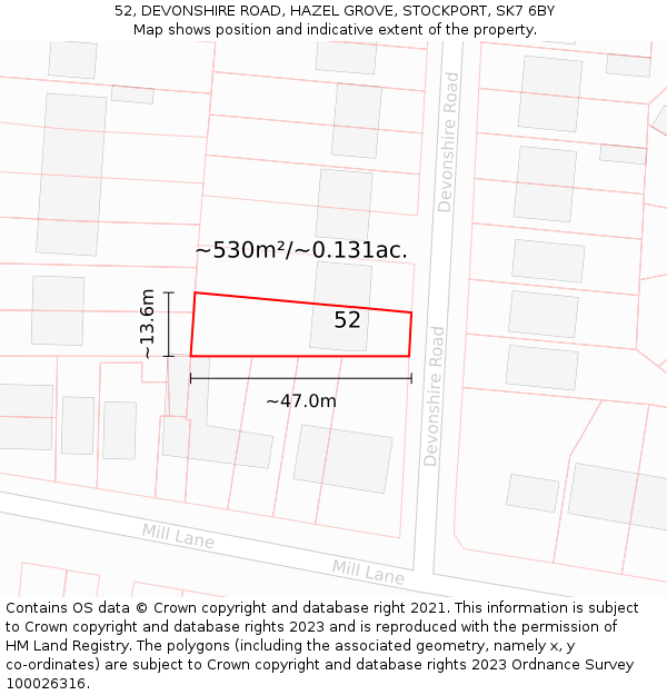 52, DEVONSHIRE ROAD, HAZEL GROVE, STOCKPORT, SK7 6BY: Plot and title map