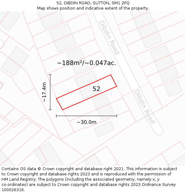 52, DIBDIN ROAD, SUTTON, SM1 2PQ: Plot and title map