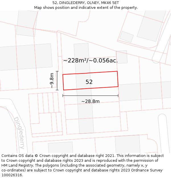 52, DINGLEDERRY, OLNEY, MK46 5ET: Plot and title map