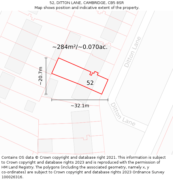 52, DITTON LANE, CAMBRIDGE, CB5 8SR: Plot and title map