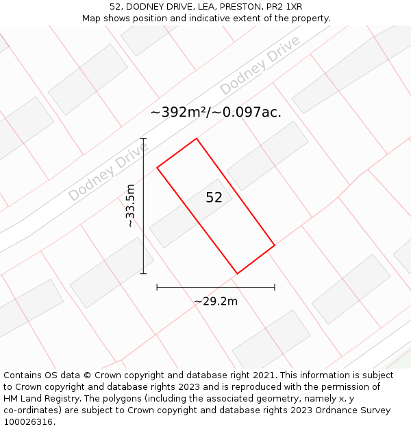 52, DODNEY DRIVE, LEA, PRESTON, PR2 1XR: Plot and title map