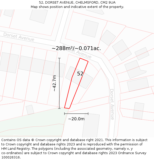52, DORSET AVENUE, CHELMSFORD, CM2 9UA: Plot and title map