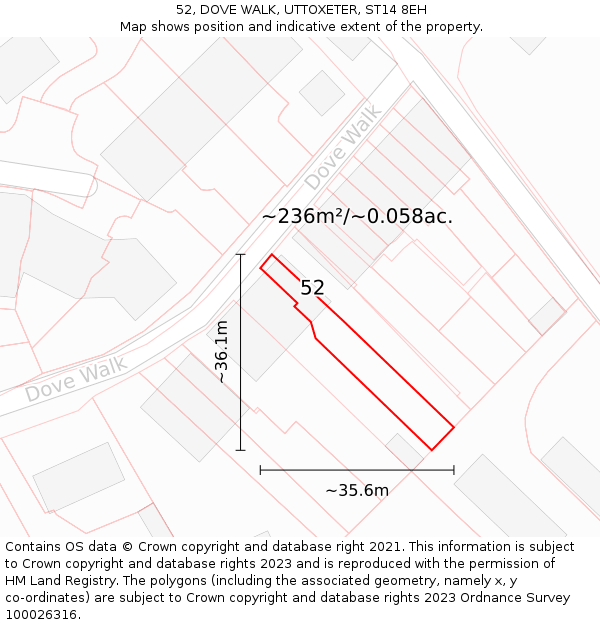 52, DOVE WALK, UTTOXETER, ST14 8EH: Plot and title map