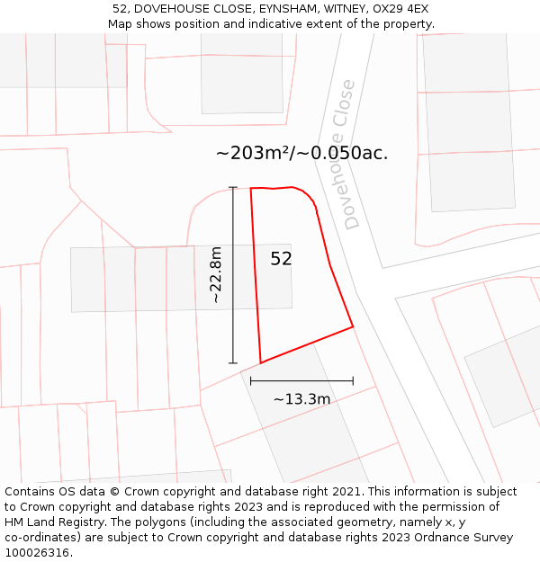 52, DOVEHOUSE CLOSE, EYNSHAM, WITNEY, OX29 4EX: Plot and title map