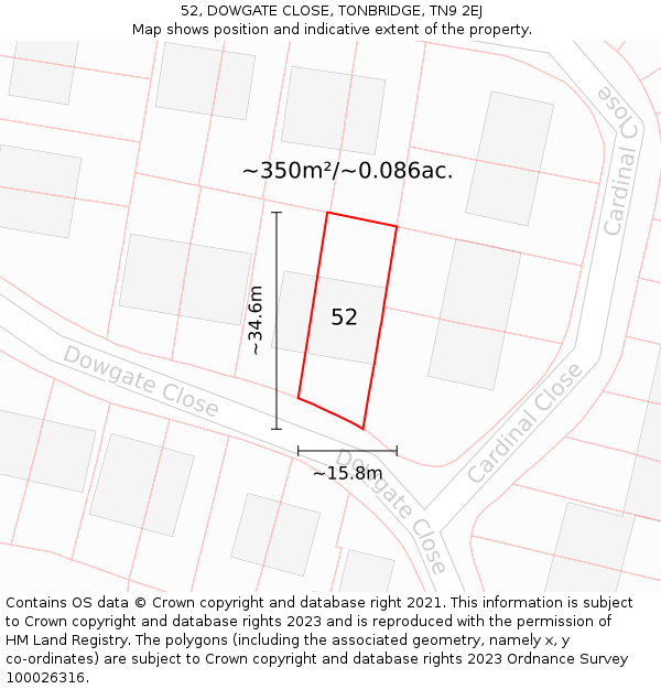 52, DOWGATE CLOSE, TONBRIDGE, TN9 2EJ: Plot and title map