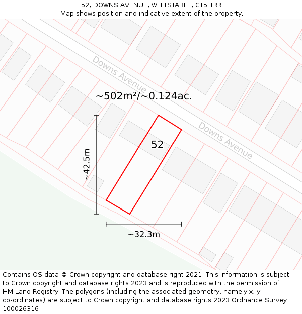 52, DOWNS AVENUE, WHITSTABLE, CT5 1RR: Plot and title map
