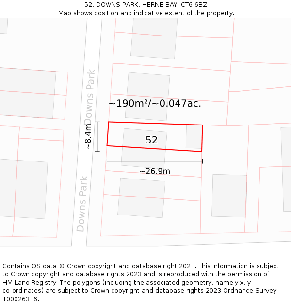 52, DOWNS PARK, HERNE BAY, CT6 6BZ: Plot and title map