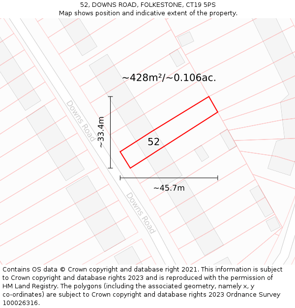 52, DOWNS ROAD, FOLKESTONE, CT19 5PS: Plot and title map