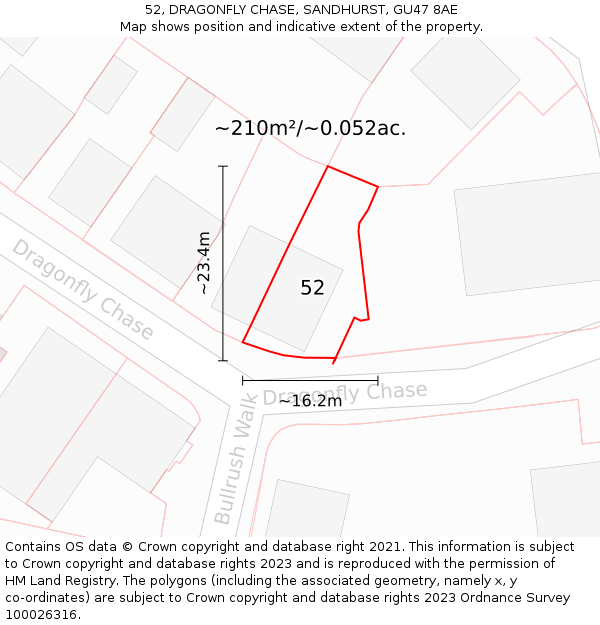 52, DRAGONFLY CHASE, SANDHURST, GU47 8AE: Plot and title map