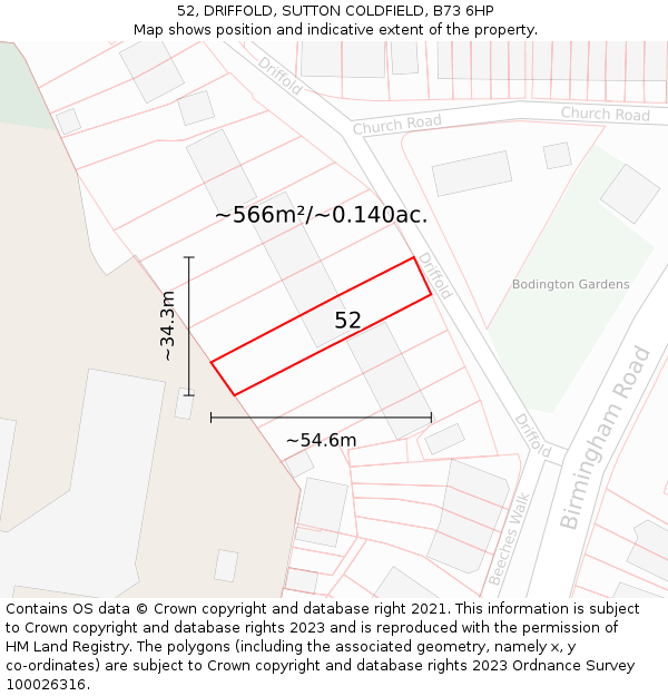 52, DRIFFOLD, SUTTON COLDFIELD, B73 6HP: Plot and title map
