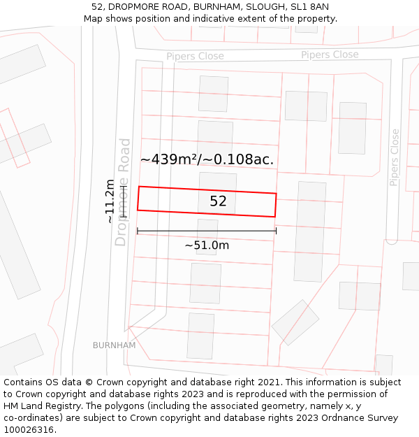 52, DROPMORE ROAD, BURNHAM, SLOUGH, SL1 8AN: Plot and title map