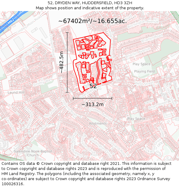 52, DRYDEN WAY, HUDDERSFIELD, HD3 3ZH: Plot and title map