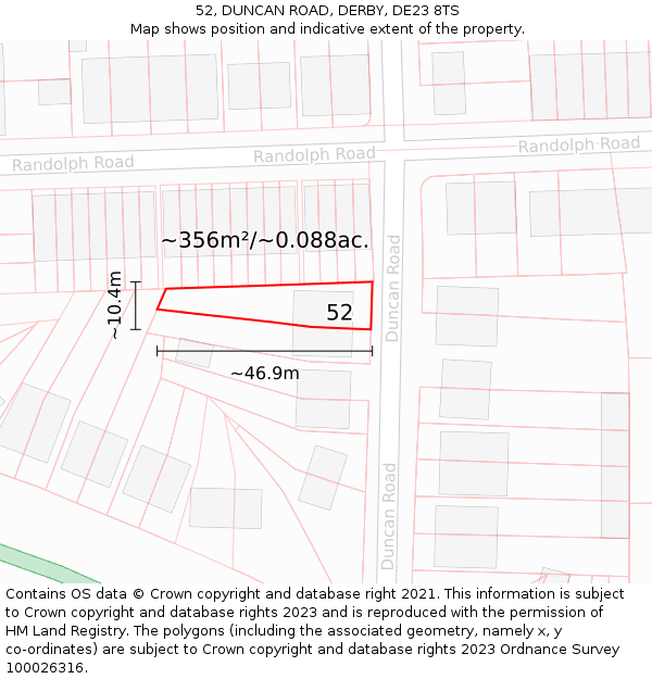 52, DUNCAN ROAD, DERBY, DE23 8TS: Plot and title map