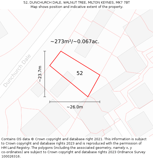 52, DUNCHURCH DALE, WALNUT TREE, MILTON KEYNES, MK7 7BT: Plot and title map