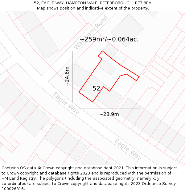 52, EAGLE WAY, HAMPTON VALE, PETERBOROUGH, PE7 8EA: Plot and title map