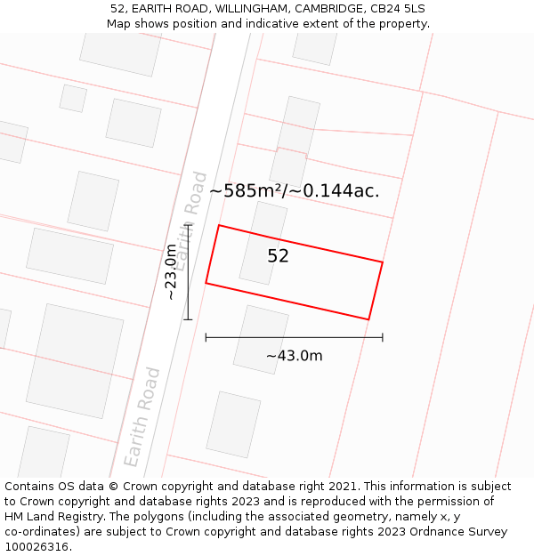 52, EARITH ROAD, WILLINGHAM, CAMBRIDGE, CB24 5LS: Plot and title map