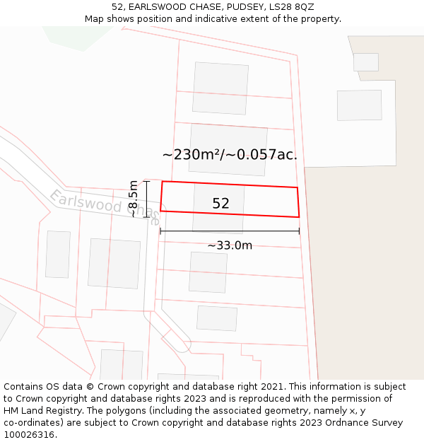 52, EARLSWOOD CHASE, PUDSEY, LS28 8QZ: Plot and title map