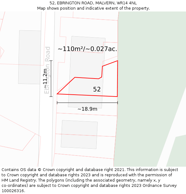 52, EBRINGTON ROAD, MALVERN, WR14 4NL: Plot and title map