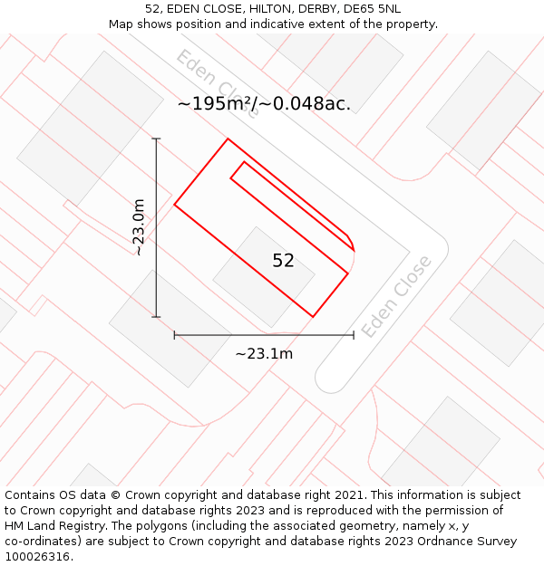 52, EDEN CLOSE, HILTON, DERBY, DE65 5NL: Plot and title map
