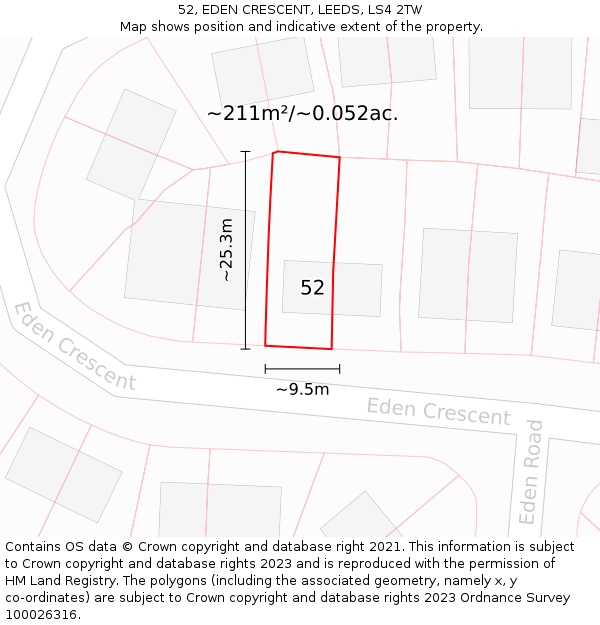 52, EDEN CRESCENT, LEEDS, LS4 2TW: Plot and title map