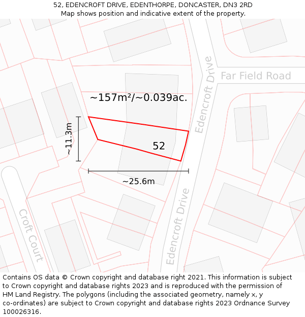 52, EDENCROFT DRIVE, EDENTHORPE, DONCASTER, DN3 2RD: Plot and title map