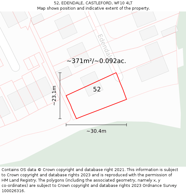 52, EDENDALE, CASTLEFORD, WF10 4LT: Plot and title map