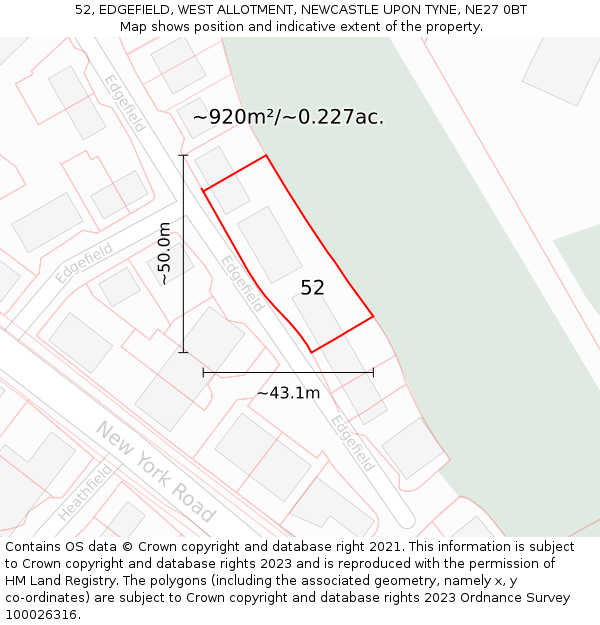 52, EDGEFIELD, WEST ALLOTMENT, NEWCASTLE UPON TYNE, NE27 0BT: Plot and title map