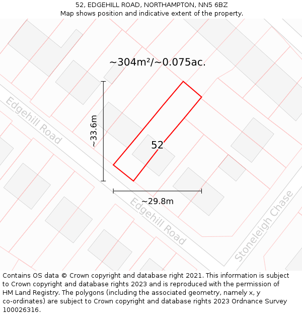 52, EDGEHILL ROAD, NORTHAMPTON, NN5 6BZ: Plot and title map