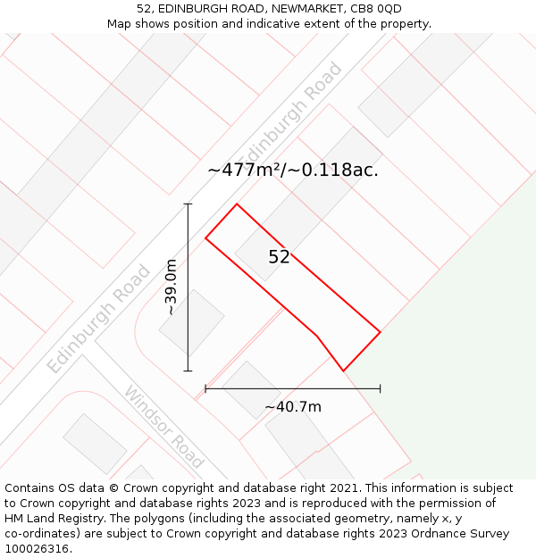 52, EDINBURGH ROAD, NEWMARKET, CB8 0QD: Plot and title map