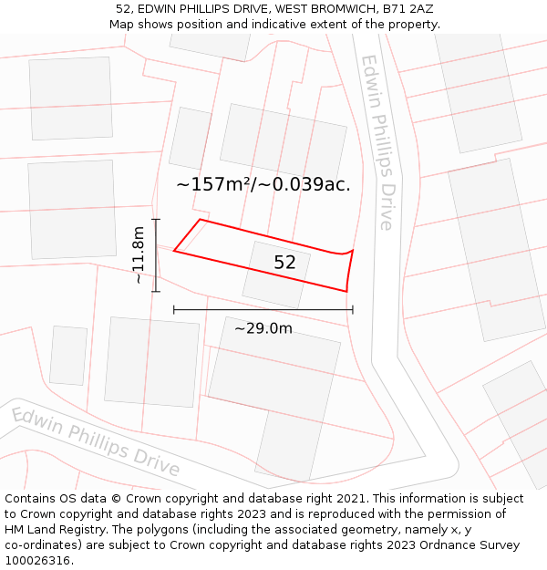 52, EDWIN PHILLIPS DRIVE, WEST BROMWICH, B71 2AZ: Plot and title map