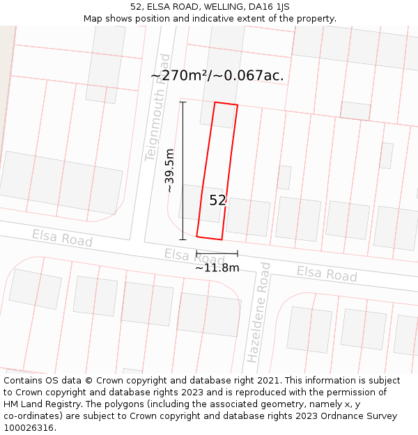 52, ELSA ROAD, WELLING, DA16 1JS: Plot and title map
