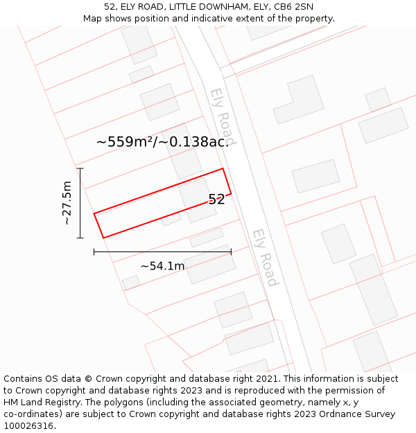 52, ELY ROAD, LITTLE DOWNHAM, ELY, CB6 2SN: Plot and title map