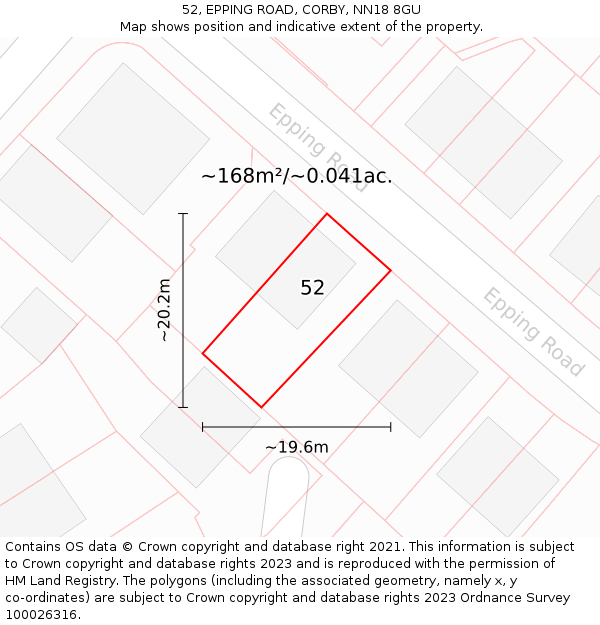 52, EPPING ROAD, CORBY, NN18 8GU: Plot and title map